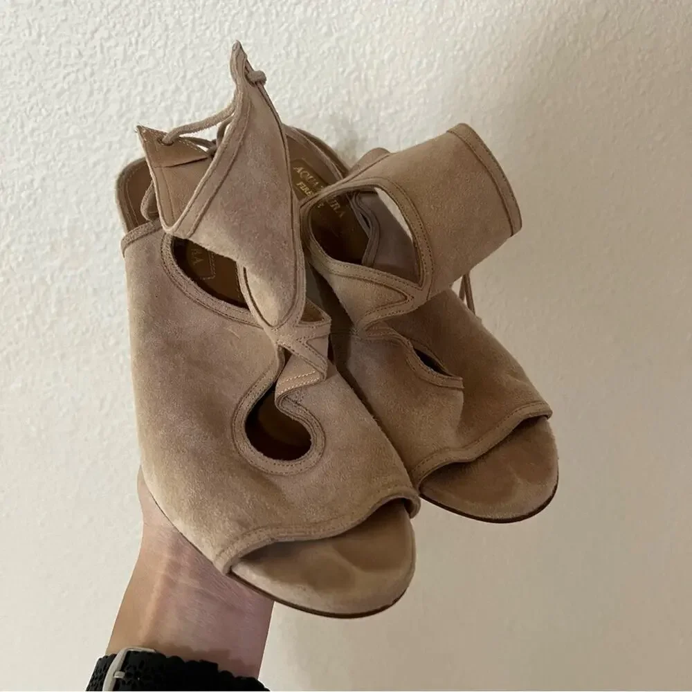 Aquazzura Firenze tan nude Sexy Thing Wedges 85 strappy heels  36.5